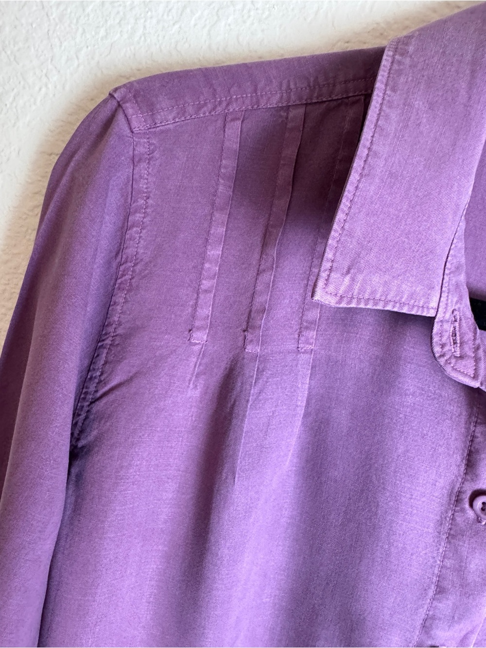 Cloth & Stone Purple Solid Woven Lyocell Pleated Button-Up Shirt Size M - Picture 3 of 13